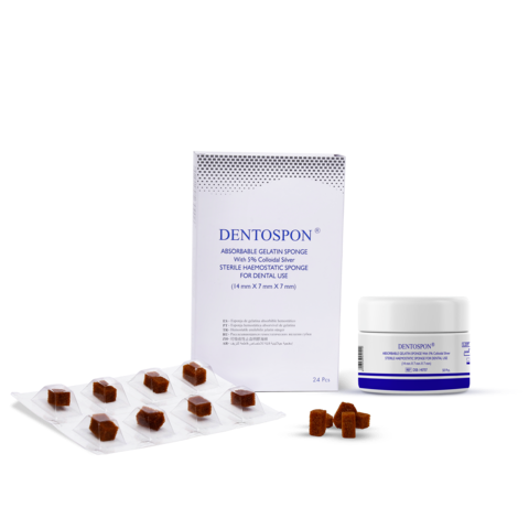 DENTOSPON®: Absorbable haemostatic/hemostatic gelatin sponge with colloidal silver Haemostat/Hemostat/ Dental Sponge