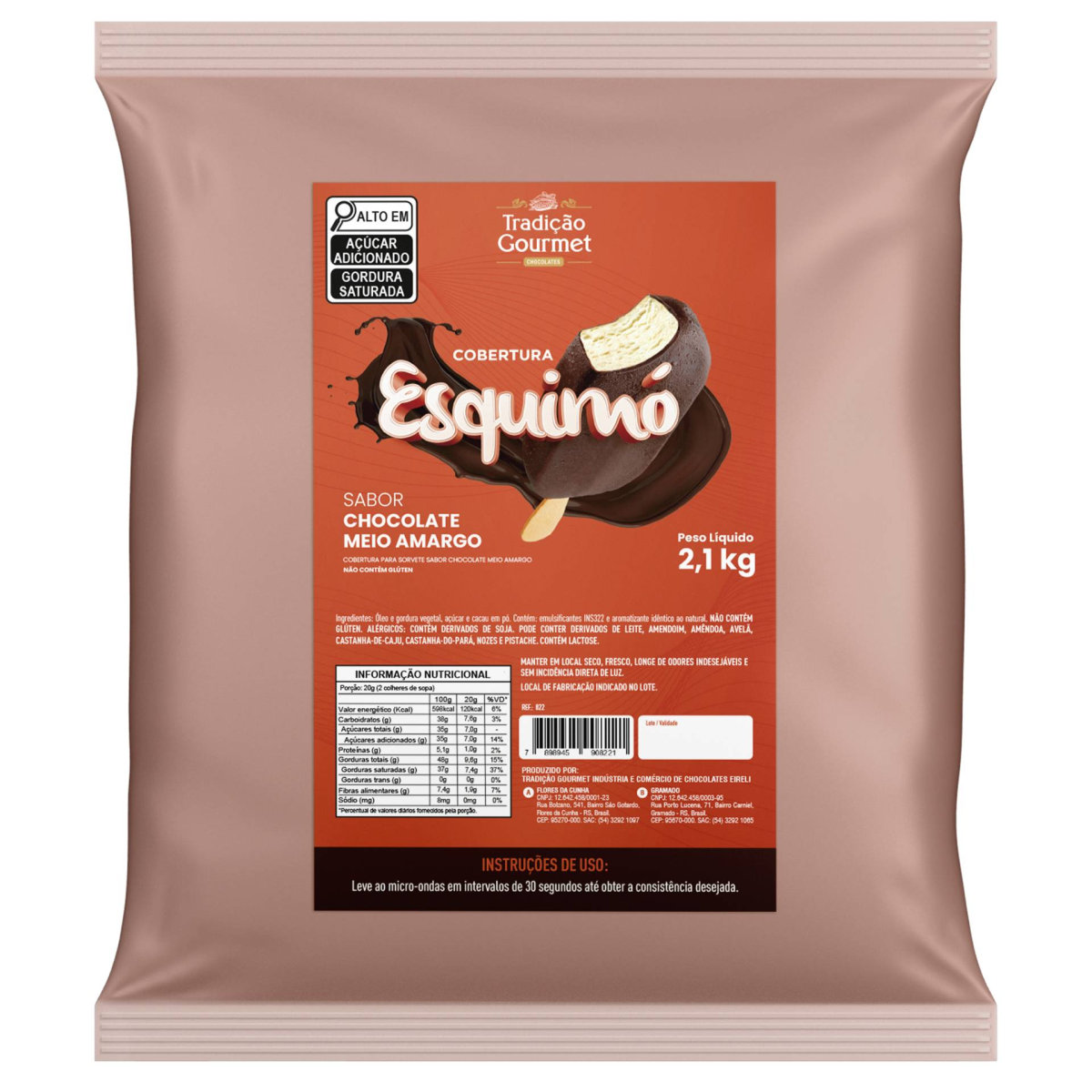Bec Esquimo Cobertura Esquimó Meio Amargo 2,1kg